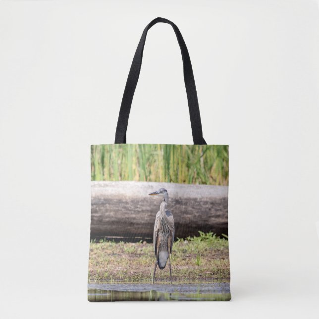 Tote Bag Grand Héron bleu debout dans le lac Champlain (Devant)