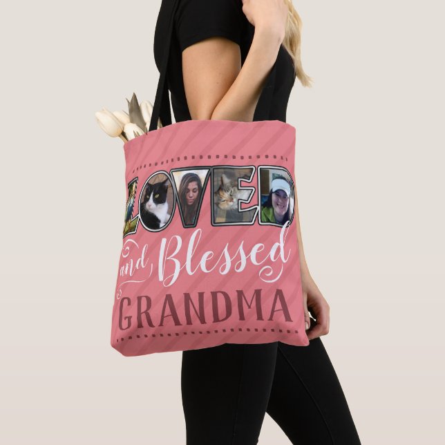 Tote Bag Grand-mère Collage photo adoré et béni (De près)