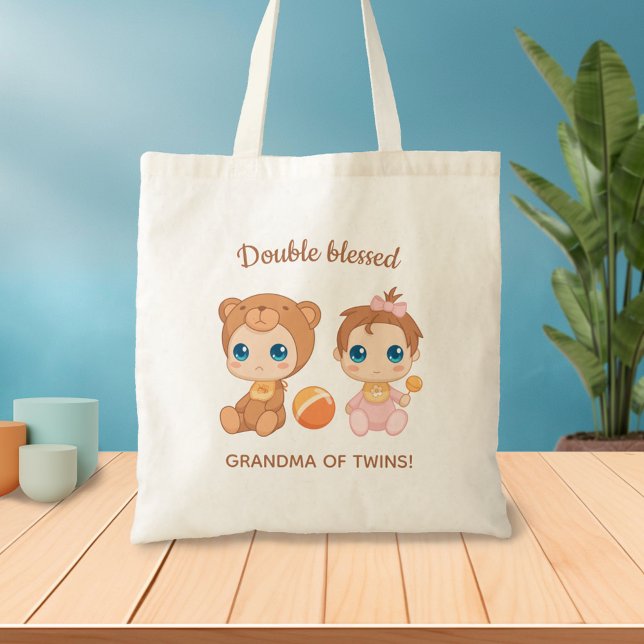 Tote Bag Grand-mère de jumeaux bébé fille ours combinaison (Créateur téléchargé)