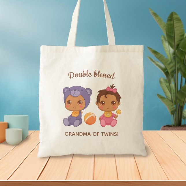 Tote Bag Grand-mère de jumeaux bébé fille pourpre ours ours (Créateur téléchargé)