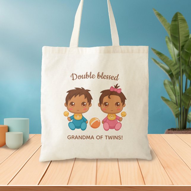 Tote Bag Grand-mère de jumeaux bébé garçon et fille (Créateur téléchargé)