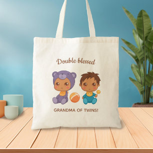 Tote Bag Grand-mère de jumeaux bébé garçon mauve ours costu