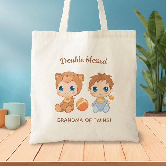 Tote Bag Grand-mère de jumeaux bébé garçon ours combinaison (Créateur téléchargé)