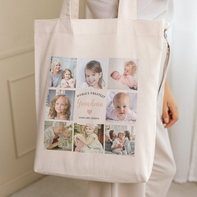 Tote Bag Grand-mère élégant Photo Collage Coeur rose (Créateur téléchargé)