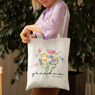Tote Bag Grand-mère Fleur sauvage Élégant minimaliste