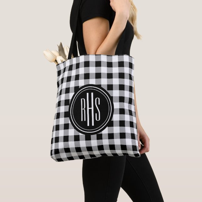 Tote Bag Grand Monogramme sur Épaule à Carreaux de Buffalo (De près)