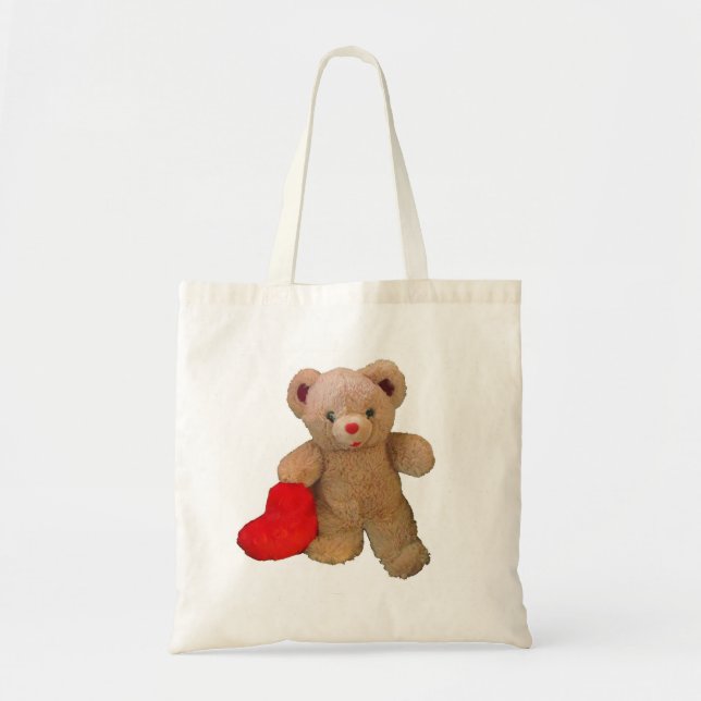 Tote Bag Grand ours de nounours rouge de coeur (Devant)