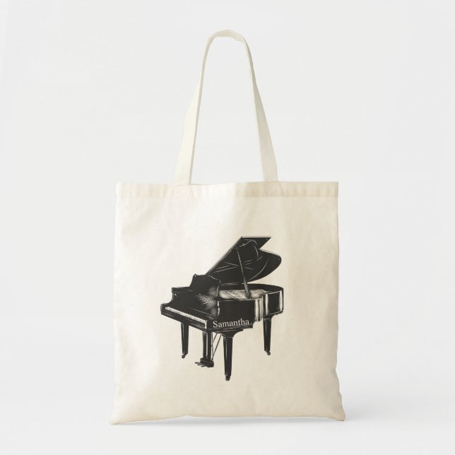 Tote Bag Grand Piano avec le nom Pianiste Piano Enseignant (Devant)