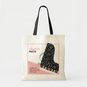 Tote Bag Grand Piano Personnalisé Enseignant Rose Doux