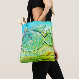 Tote Bag Grand poisson bleu vert