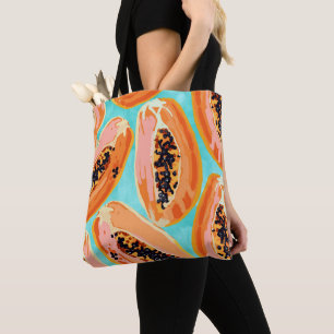 Tote Bag Grande Peinture aquarelle Papaya, Fruits tropicaux