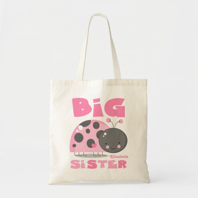 Tote Bag Grande soeur de coccinelle rose (Devant)