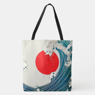 Tote Bag GRANDE VAGUE ET ROUGE SOLEIL Bleu Blanc Nautique