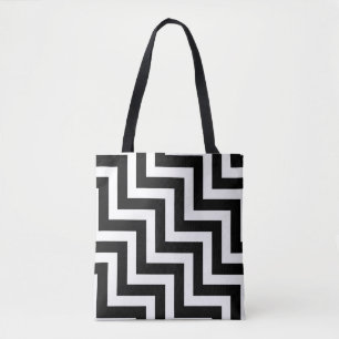 Tote Bag Grandes rayures Chevron en diagonale noir et blanc