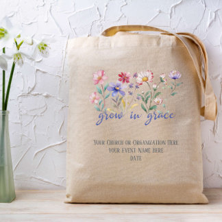 Tote Bag Grandir En Grace Bible Fleur sauvage Personnalisé