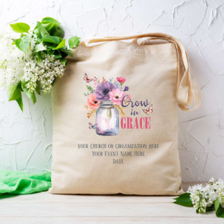 Tote Bag Grandir En Grace Mason Jar Bible dimanche école Cu