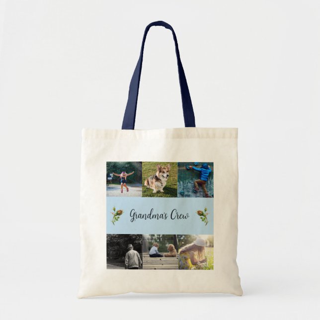 Tote Bag Grandma's Crew Custom 6 Roses de la grille photo,  (Devant)