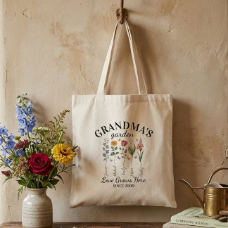 Tote Bag Grandma's Garden Birth Flower Bouquet Love Grows