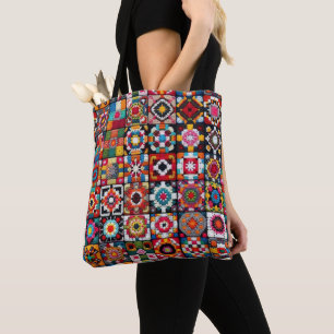 Tote Bag Granny Carré Crochet Motif couverture Imprimer