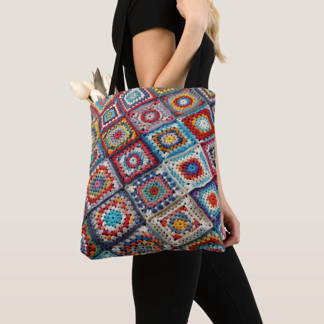 Tote Bag Granny Carré Crocheted Quilt (De près)
