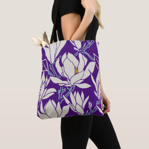 Tote Bag Graphisme de magnolia en motif violet