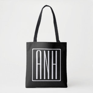 Tote Bag Gras moderne 3 initiales Monogramme Blanc sur no