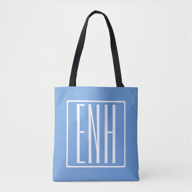 Tote Bag Gras moderne 3 initiales Monogramme | Bleu doux (Devant)