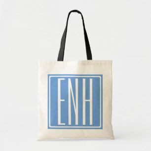 Tote Bag Gras moderne 3 initiales Monogramme Bleu doux