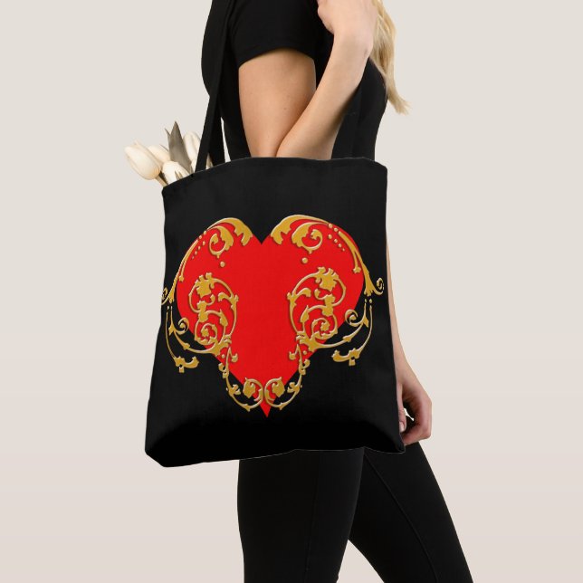 Tote Bag Gras Romantique Saint Valentin Rouge Goth Coeur (De près)