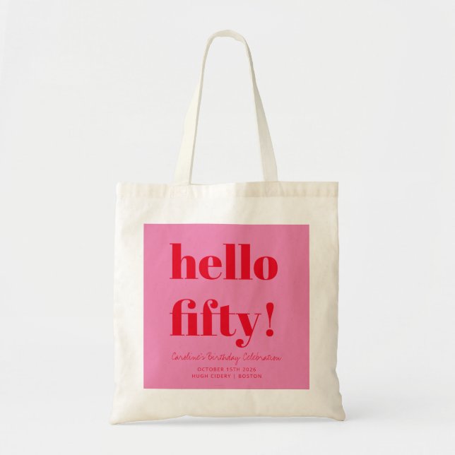 Tote Bag Gras rose et rouge moderne 50e anniversaire Person (Devant)