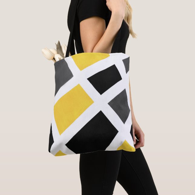 Tote Bag Gray jaune noir Géométrique (De près)