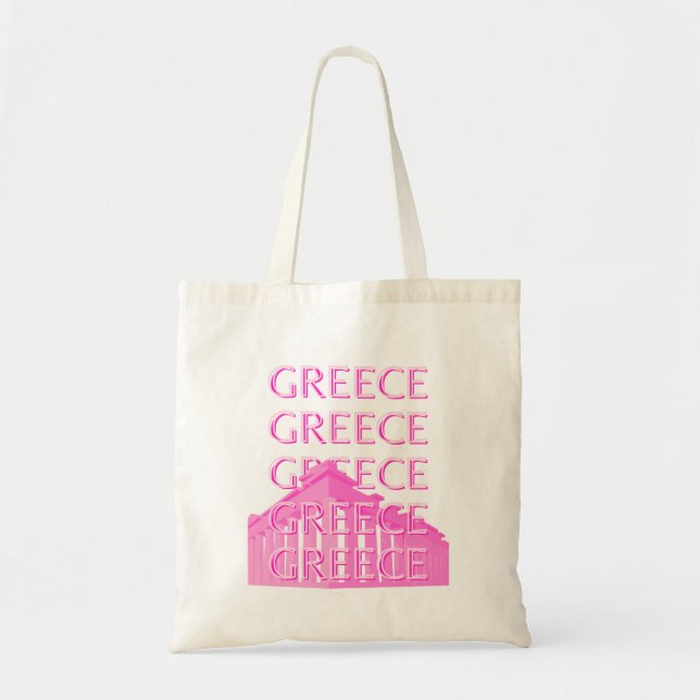 Tote Bag Grèce, Art Voyage, Art Voyage Pastel, Rose (Devant)