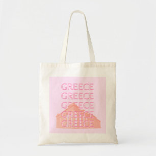 Tote Bag Grèce, Art Voyage Grec, Art Voyage Pastel, Rose
