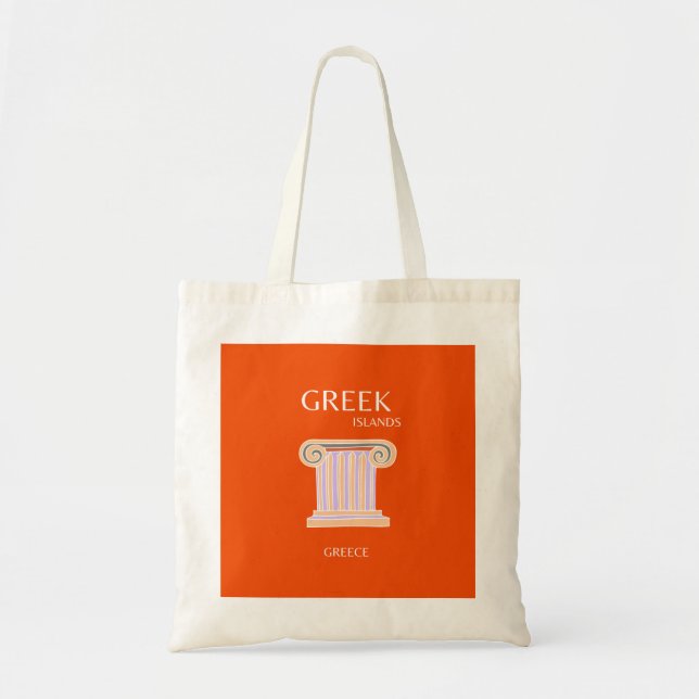 Tote Bag Grèce, Îles grecques, Voyage Preppy, Orange (Devant)