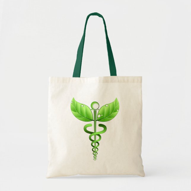 Tote Bag Green Caduceus Alternative Medicine Icône Médicale (Devant)
