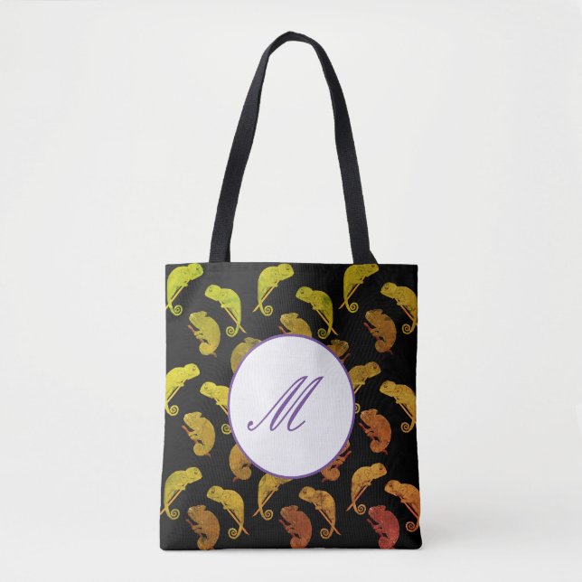 Tote Bag Green Chameleons Lizard Art (Devant)