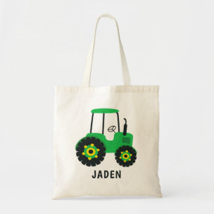 Tote Bag Green Tractor Kids Farm Barnyard Personnalisé