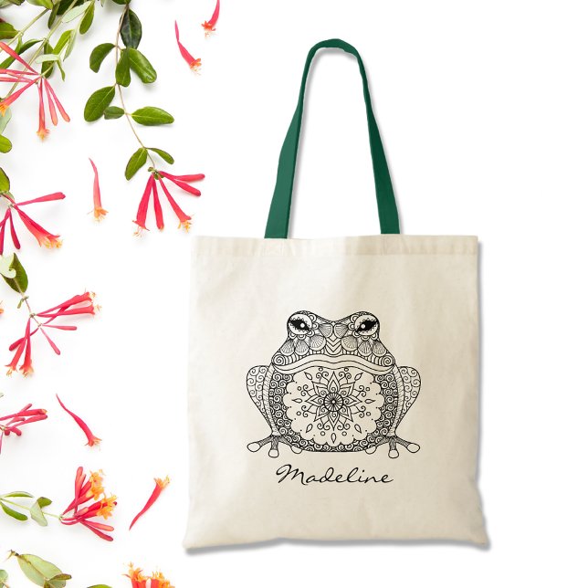 Tote Bag Grenouille couleur adulte Mandala Monogramme (Créateur téléchargé)