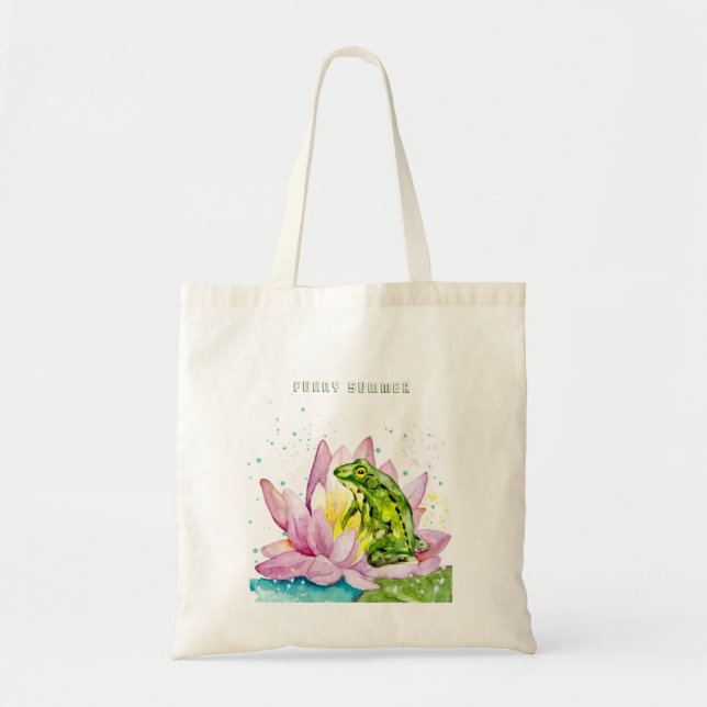 Tote Bag Grenouille drôle sur un lotus (Devant)
