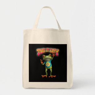 Tote Bag Grenouille Hippie Prenez les Choses Calmement Amus