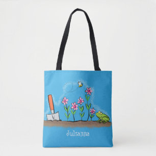 Tote Bag Grenouille mignonne et abeille dans le jardin dess