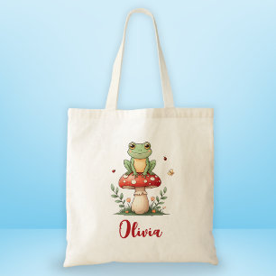 Tote Bag Grenouille mignonne sur champignon rouge