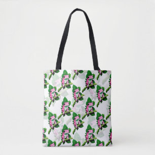 Tote Bag Grenouille rose sur motif de feuille verte Design