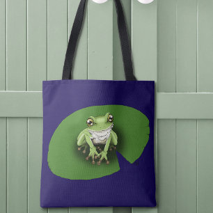 Tote Bag Grenouille verte d'Amérique sur feuille de nénupha