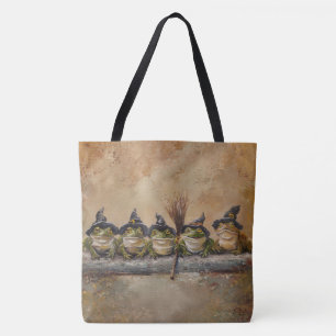 Tote Bag Grenouilles de Salem peintes à la main