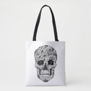 Tote Bag Griffonnage floral 2 de crâne