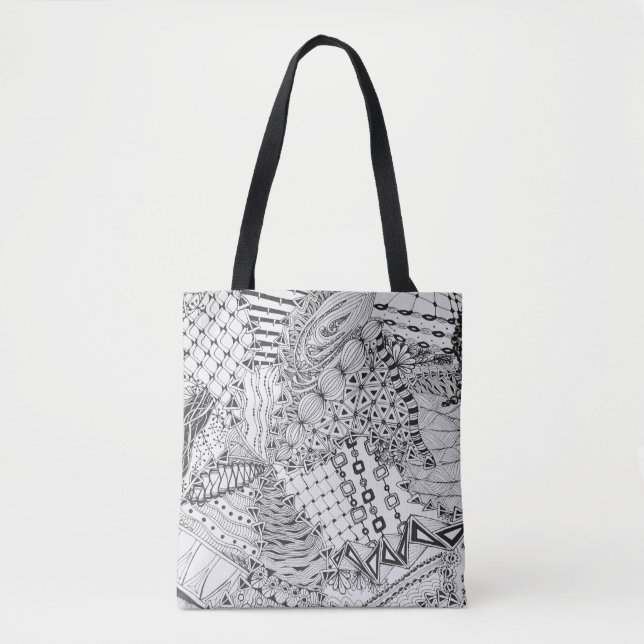 Tote Bag Griffonnage noir et blanc, dessin original (Devant)