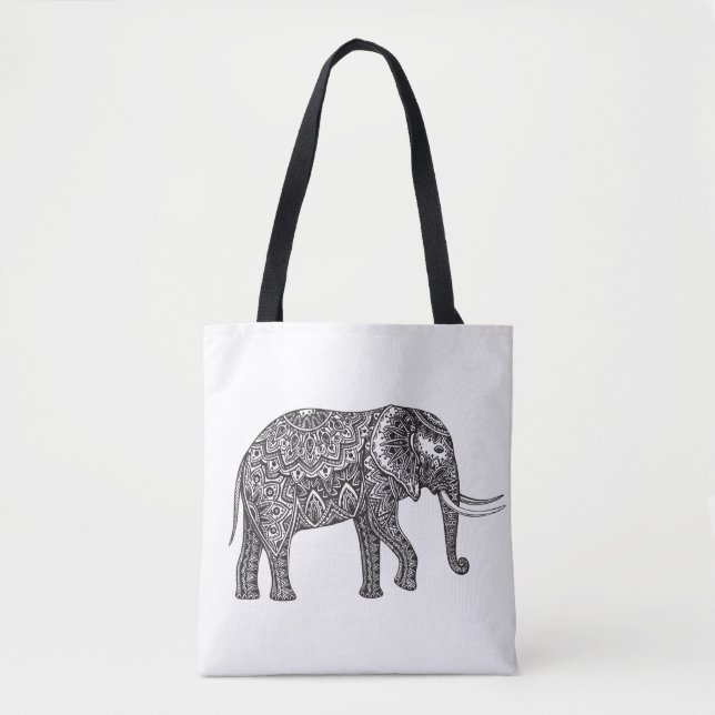 Tote Bag Griffonnage stylisé 2 d'éléphant d'imaginaire (Devant)