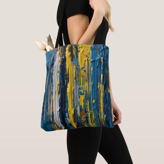 Tote Bag Grilles Abstraites verticales peintes à l'huile (De près)