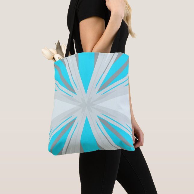 Tote Bag Gris Bleu Blanc hiver Noël Étoile de neige (De près)